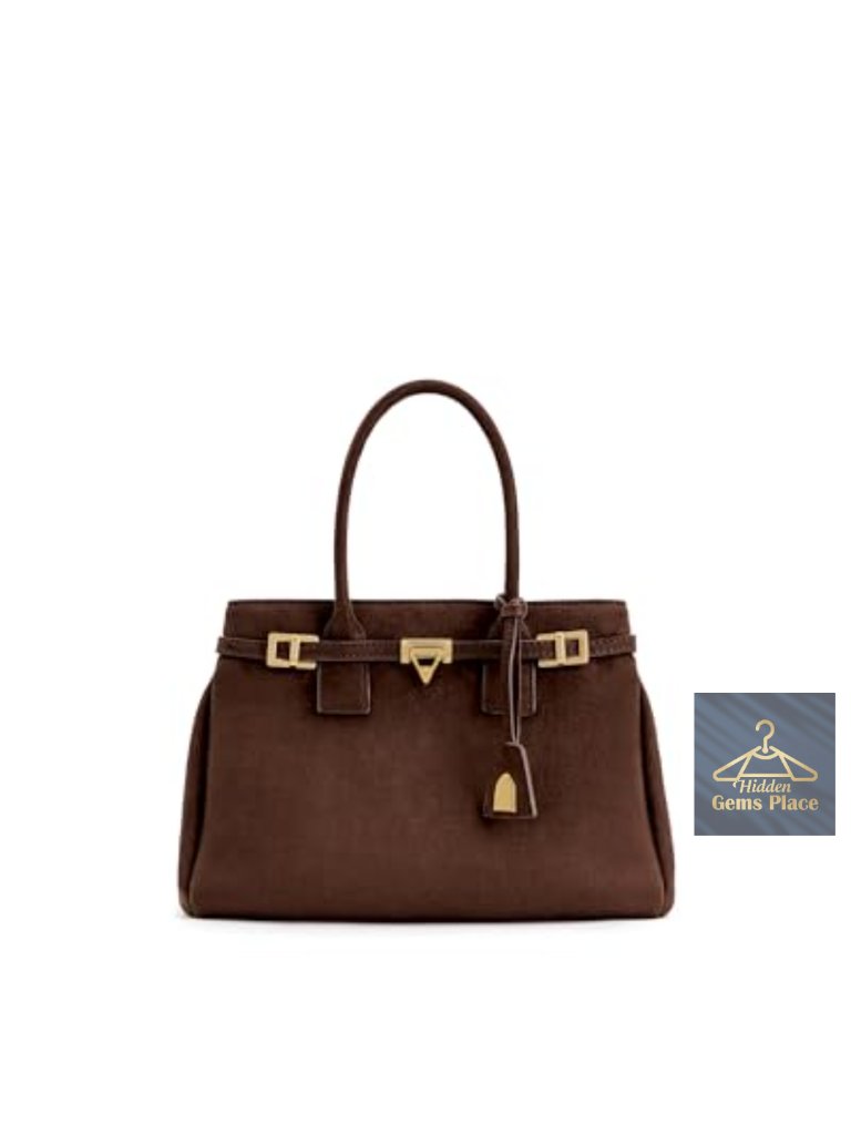 Faux Suede Miley Belt Embellished Tote Bag Satchel Handbag